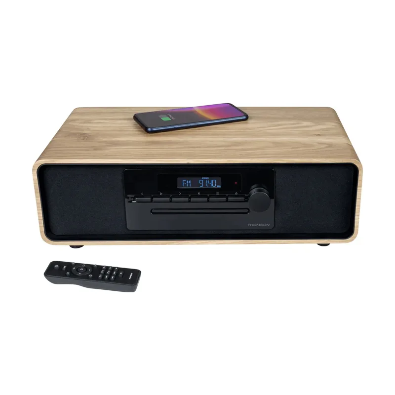 THOMSON THOMSON SOUND SYSTEM BT/DIG. FM/CD/USB PLAYER 60W QI CHARGER EQ REMOTE WOOD/BLACK MIC123BT