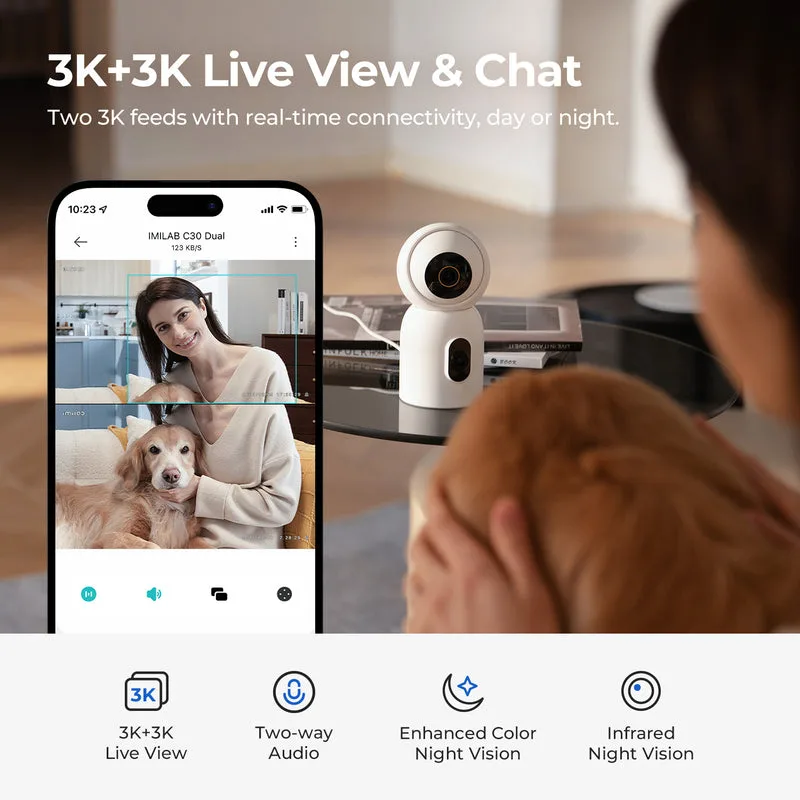 IMILAB C30 DUAL HOME SECURITY CAMERA NIGHT VISION 360 3K+3K WHITE CMSXJ111A 4