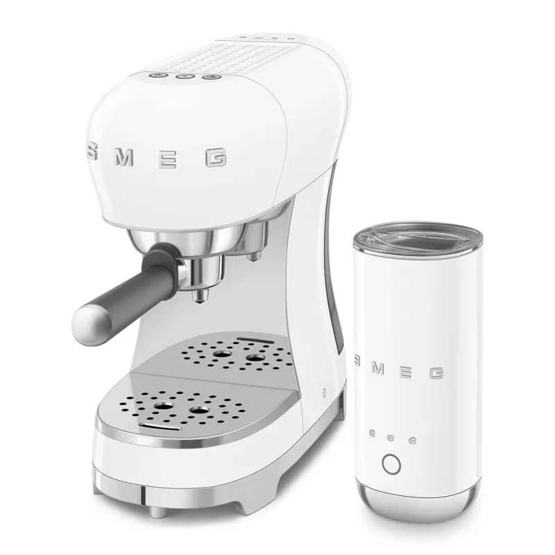 SMEG ESPRESSO COFFEE MACHINE 50'STYLE WHITE ECF12WHEU + MFF02 2